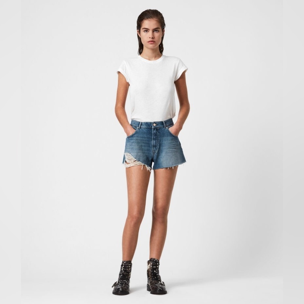 All Saints Winnie Cut Off High-Rise Denim Shorts Size 28